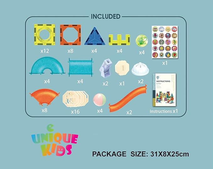 UNIQUE KIDS Magnetic Tiles Building Blocks with Marble Run STEM Toys STEAM Toys for Kids Ages 3-10+Year Old Boys Girls Best Christmas Birthday Gift (110 pcs)