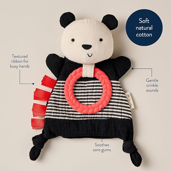 Itzy Ritzy - Bitzy Crinkle Sensory Toy Panda with Crinkle Sound for Babies & Toddlers - Features Soft Braided Teething Ring & Textured Ribbons, Designed for Ages 0 Months and Up, Panda