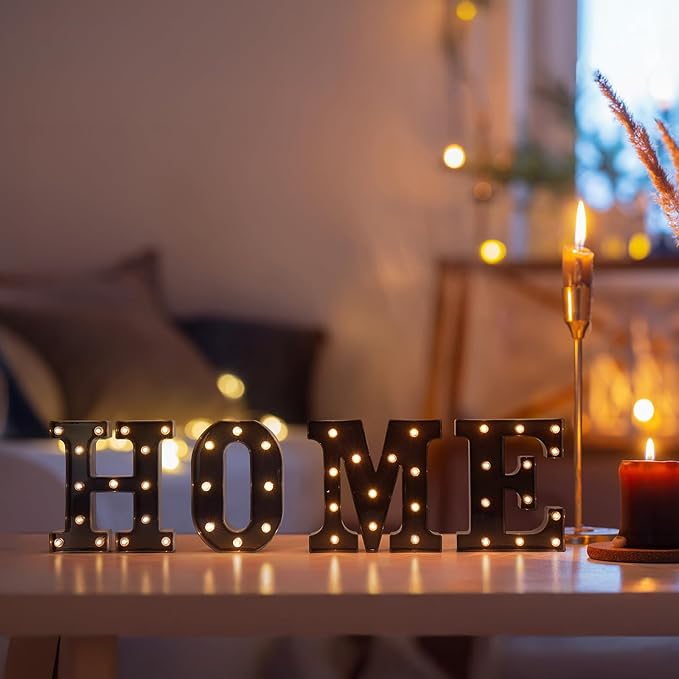 Foaky Black LED Letter Lights for Room Decor - Bedroom Wall Decor, Alphabet Lights for Home, Wedding, Party - Battery Operated （A）