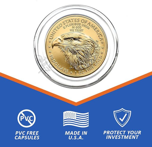 (10) H32 Direct Fit Coin Holder Capsules for 1oz American Gold Eagles and 1oz Gold Krugerrands & Kangaroos by OnFireGuy