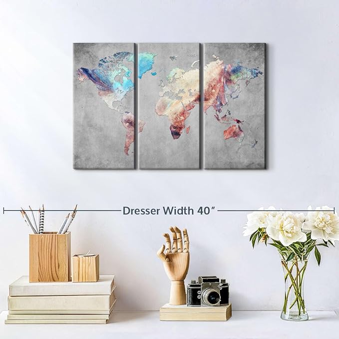 ElephantStock Artistic Touch World Map Multi Piece Canvas - 3 Panel Wall Decor - Map of the World Art - Canvas for the Office and Home - 23" X 14"