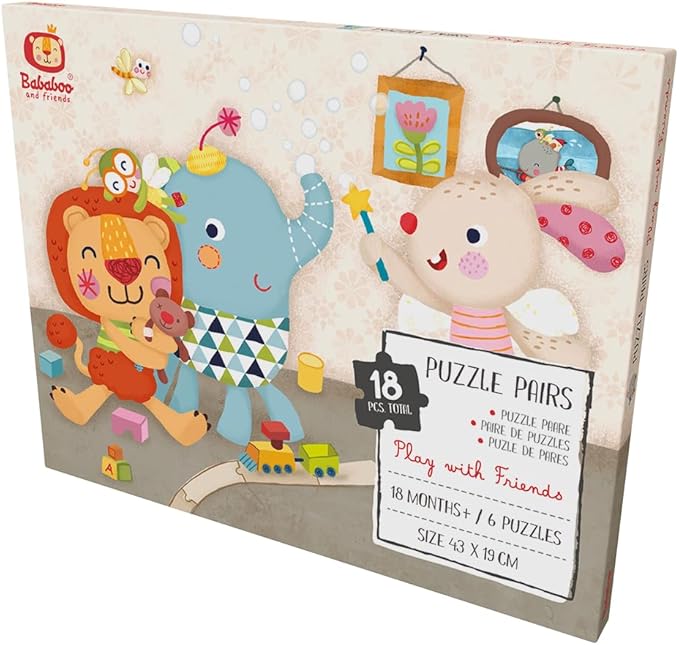 Bababoo & Friends Play with Friends Puzzle Pairs, 18 Matching Pieces for Toddlers 18+ Months, 17" x 8" Board, Develops Problem Solving, Motor Skills & Social Learning, Educational Toy for Early Play