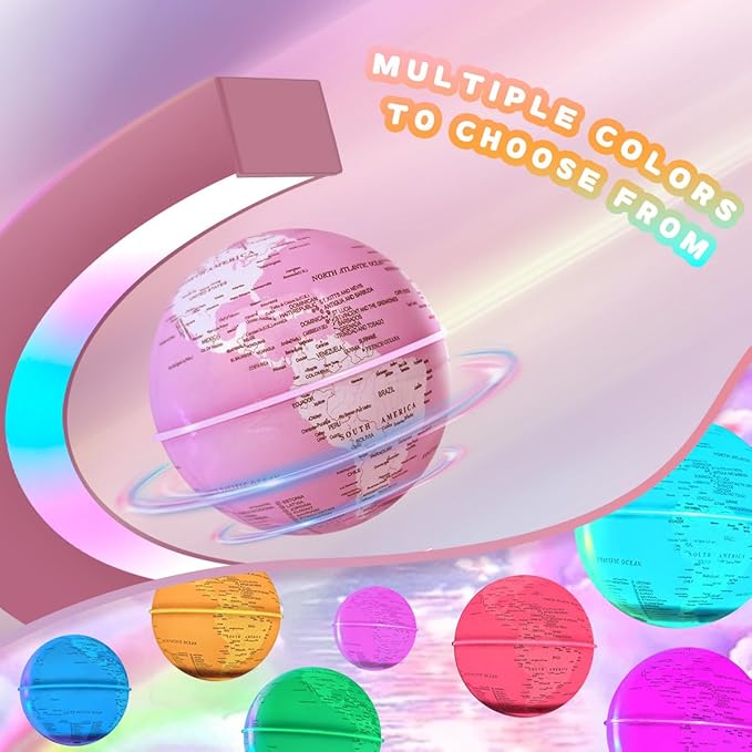 Magnetic Levitating Floating Globe Multi-color Changing Self-rotating with LED Lights, Desktop Decorative Globe, Cool Tech Gifts for Ladies/Mothers/Wives/Girlfriends/ (Pink)