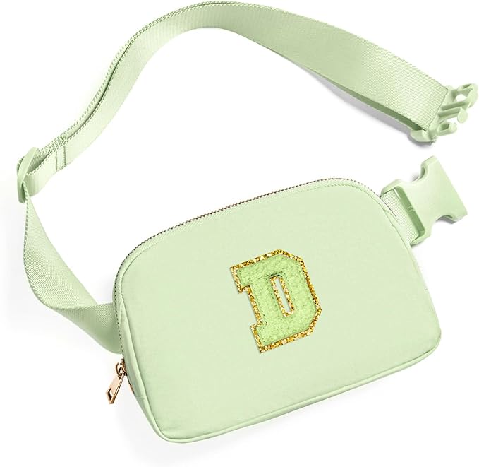 Gitus Gifts for 8 9 10 11 12 Year Old Girls Belt Bag Fanny Pack Crossbody Bags with Initial Letter Patch Cute Stuff Birthday Gifts for Teen Girls Women Personalized Trend Stuff (Light Green-D)