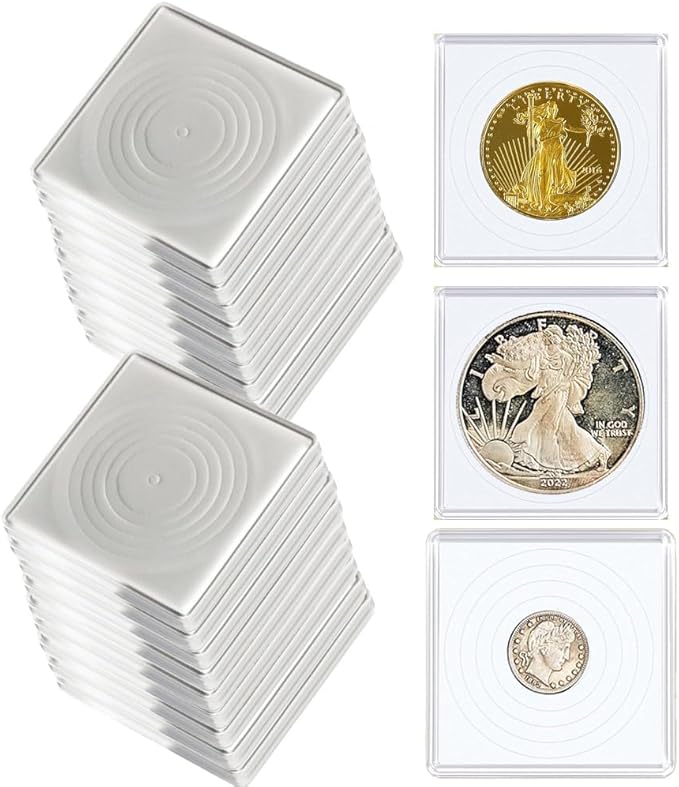 Coin Capsule Coin Snap Holder 2 x 2 Inch Half Dollar Coin Holder, Coin Cases for Collectors Coin Sleeves Collectors for Coin Collection Supplies