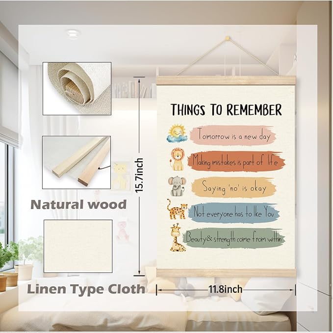 Geondos Inspirational Canvas Hanging Banner - Things to Remember, Motivational Quotes Posters for Kids Girls Boys, Uplifting Encouragement Gift, Safari Animal Wall Decor for Playroom Kids Bedroom