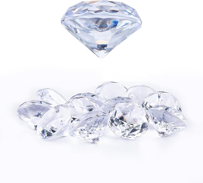 Niceup 26PCS Fake Diamonds Gem Toys, 1.5in Clear Pool Diving Gems Acrylic Plastic Gemstones for Kids, Party Décor Jewels Treasure Hunt Hiding Sensory Bin Filler Toys Craft Supplies