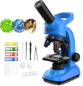 Microscope for Kids Scientific Experiment Kit 40X-1600X Magnification LED Light Educational STEM Kit with Slides and Lab Tools (Blue)