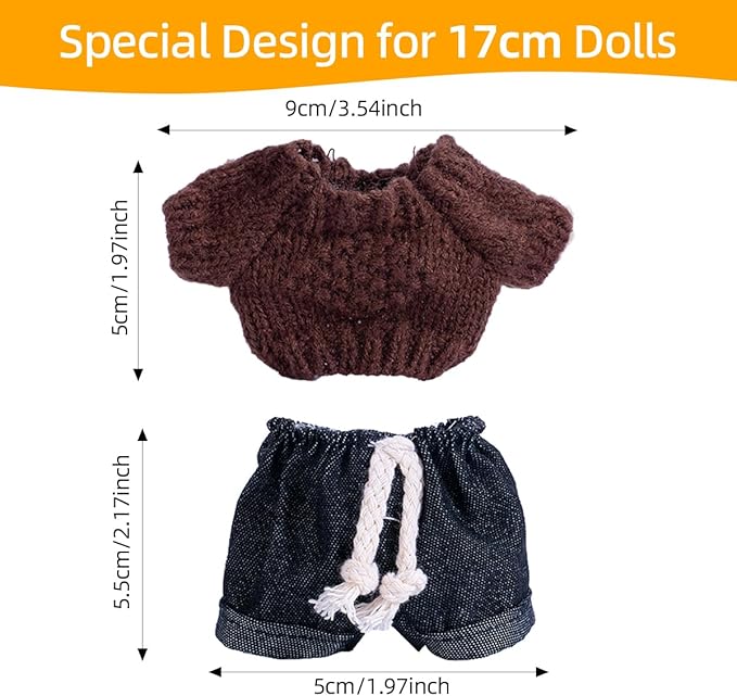 17cm Doll Clothes Set, Premium Jeans & Knitted Sweater Outfit for 17cm 15cm Dolls, Cute Dress Up Fashion, No Doll Included (E, 17cm/15cm)