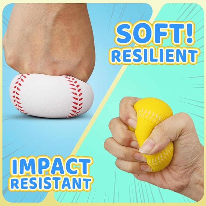 Dilabnba 6PCS Foam Baseballs, Softballs Practice Training Ball for Kids Beginners, Hand Exercise Squeeze Ball for Kids Adults, Safe Throwing, Catching and Batting Practice (2.6inch)