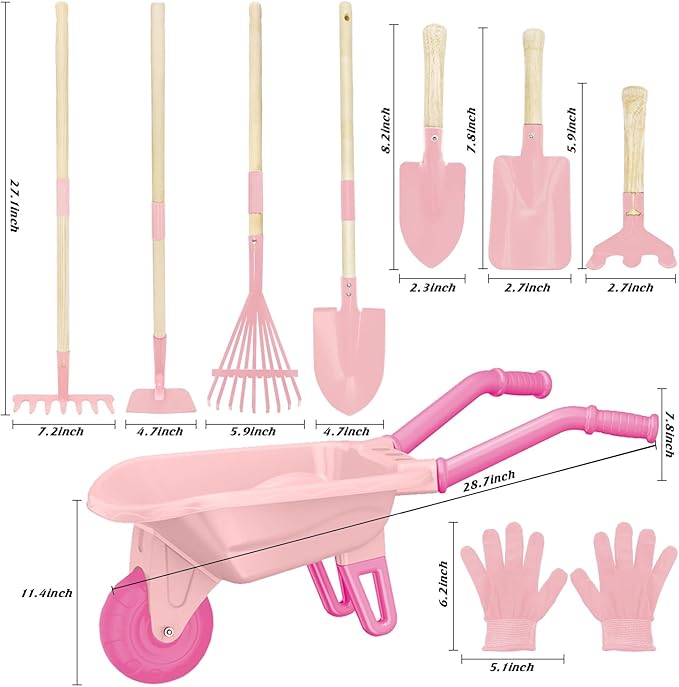 Kids Gardening Tools Outdoor Toys Set Backyard Play with Wheelbarrow Educational STEM Learning Pretend Toys Outdoor Indoor for Toddlers Kids Boys Girls