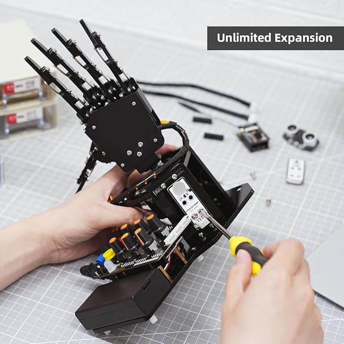 Robot Hand with Arduino Open Source AI Bionic Robotic Hand Five Fingers Solely Movement Mechanical Arm DIY Smart Robot & Engineering Kits, Science/Coding/Programming Set, Standard Kit