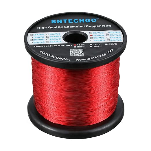 BNTECHGO 34 AWG Magnet Wire - Enameled Copper Wire - Enameled Magnet Winding Wire - 3.0 lb - 0.0063" Diameter 1 Spool Coil Red Temperature Rating 155℃ Widely Used for Transformers Inductors