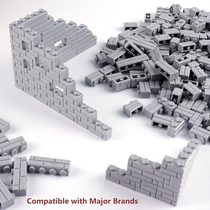 Classic Wall Bricks Bulk Accessories: 340 PCS Masonry Profile Building Block Parts and Pieces Sets(Light Gray)