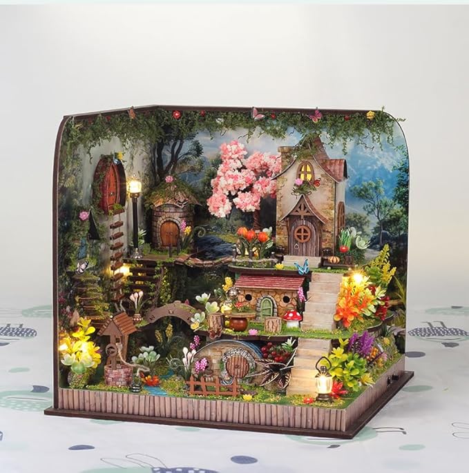 DIY Miniature House Kit, Mini House Building Kit, DIY Book Nook Kit, Tiny Model House for Adults to Build, Beginner 3D Wooden Book Nook, for Family Friends (Hidden Realm-B)