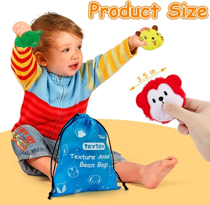 teytoy Sensory Bean Bag for Kids 10 Pack,Texture Sensory Beanbags,Sensory Toys for Autism,Animal Sensory Fine Motor Toys with Storage Bag for Boys and Girls