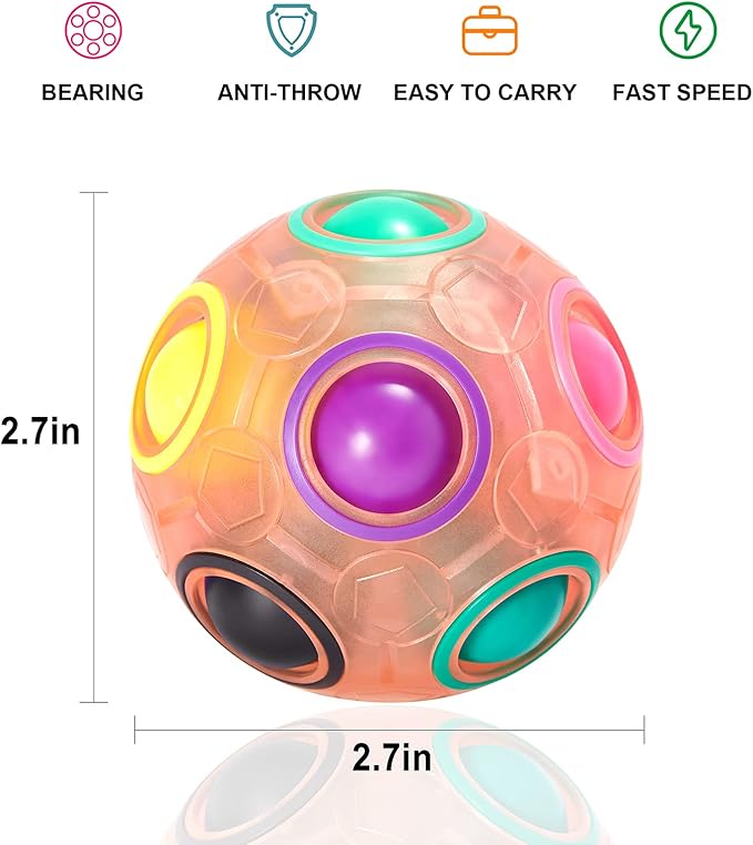Vdealen Magic Rainbow Puzzle Ball, Fidget Ball Puzzle Brain Teaser Fidget Toy for Boys & Girls- Birthday Party Easter Valentines Christmas Stocking Stuffers for Kids Teen & Adults(Pink)