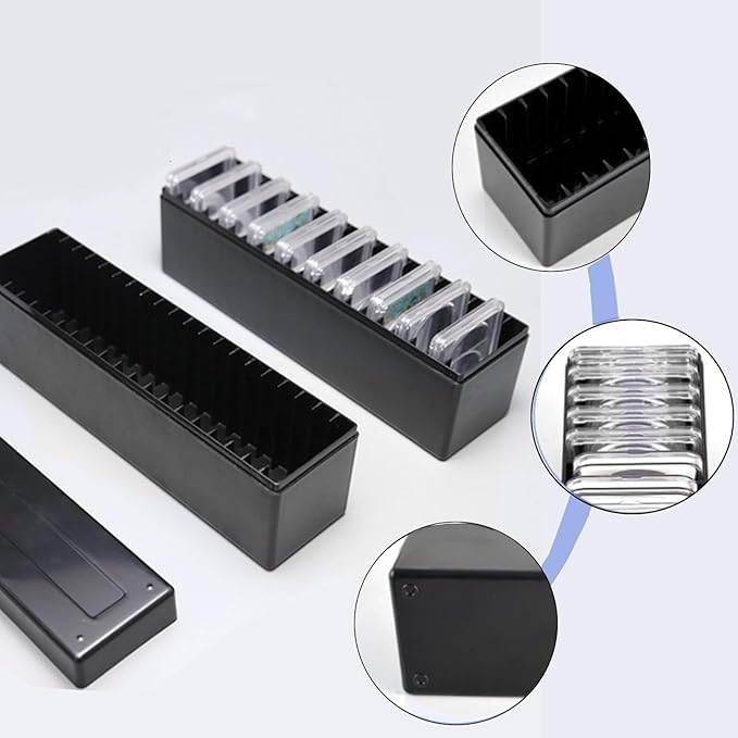 MUDOR 2 Pack Coin Slab Storage Box, Black Plastic Coin Holder Case Compatible with 20 Slab PCCB PCGS, Olny Box