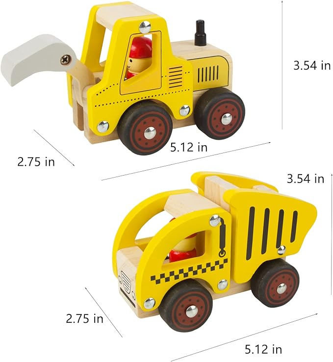 Wooden Push Car Toys for Infants 18 Months, 2 Pcs Baby Vehicle Toys Hand Push Car Toys for 2 Year Old Boys Girls (Excavator + Truck)