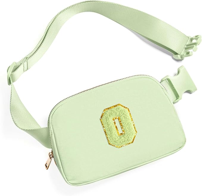 Gitus Gifts for 8 9 10 11 12 Year Old Girls Belt Bag Fanny Pack Crossbody Bags with Initial Letter Patch Cute Stuff Birthday Gifts for Teen Girls Women Personalized Trend Stuff (Light Green-O)