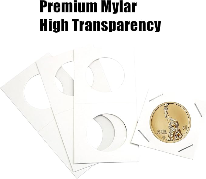MUDOR 200 Pack Upgraded Premium Coin Flips for Quarter, Cardboard Coin Holder, Mylar Coin Flips 2x2, Paper Coin Holders