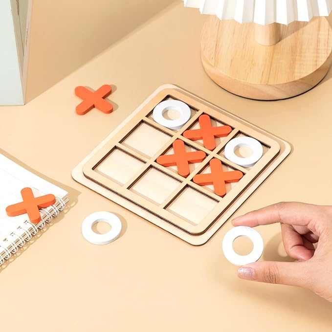 Libima 12 Pcs Wooden Tic Tac Toe Game Mini Family Board Games Classical Puzzle Chess Tabletop Teaches Strategy & Focus, Gifts for Halloween/Road Trip/Travel/Christmas Strategy Toys(Classic Color)