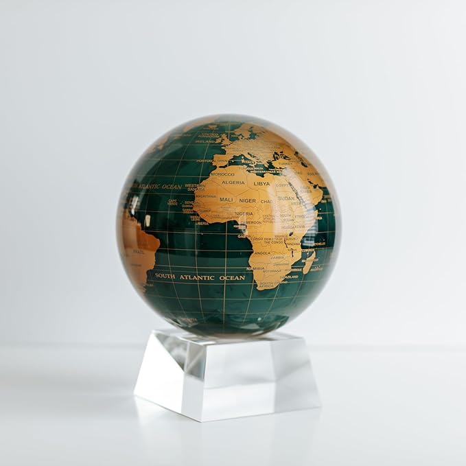 MOVA – Green and Gold Rotating Decor Globe, 8.5” | Solar-Powered Motion | No Batteries | Gift for Desk, Home, or Office