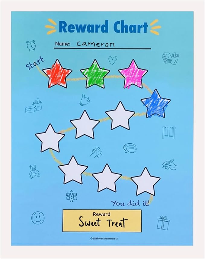 Color The Stars - Reward Chart for Kids (10 Sheets Included) - Child Gets Reward When They Complete a Sheet - Behavior Chart - Incentive Chart - Rewarding Kids at Home