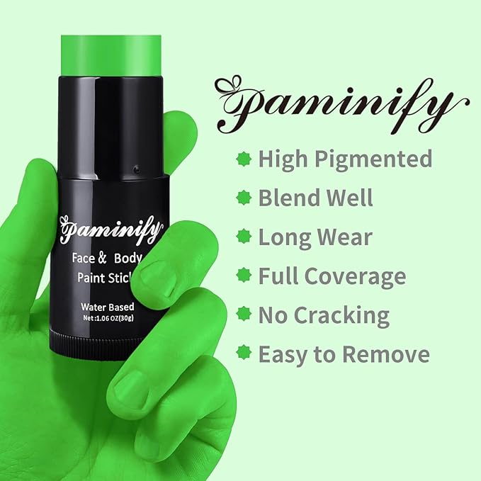Light Green Face Paint Stick,Water-Based Lime Green Body Paint Stick,Washable Face Painting for Monster Frankenstein Witch Elphaba Costume,Halloween SFX Makeup Paint for Cosplay,1.06 OZ