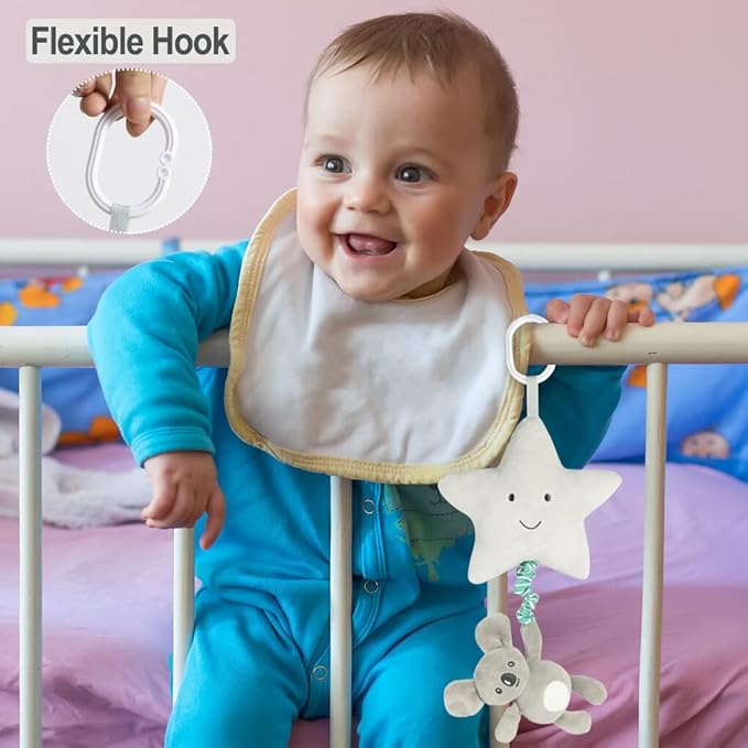 Baby Hanging Musical Toy With Music Box, Lullaby Pull Sensory for Babies Boys and Girls, Clip On Infant Pram Pushchair Cribs Strollers Car Seats, Star