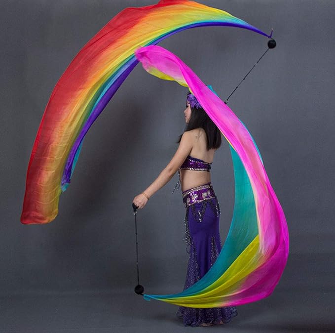 KIKIGOAL 2pcs 2.5x0.9M/98.43"x35.43" Multi-Color Dance Silk Veil Poi