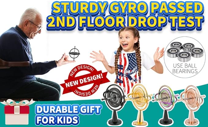 DjuiinoStar Premium Gyroscope: Sturdy&Durable, Pass 2nd Floor Drop Test, Long Spin Time (Play Tricks at Ease, Use Ball Bearings), Educational Physics Anti-Gravity Toy DG-5B