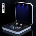 HSLFUAI Necklace Box with Led,Jewelry Box for Necklace, Jewelry Gift Box for Wedding, Birthday, Valentine' Day, Mother'S Day, Christmas,Black Velvet Interior Necklace Box(White)