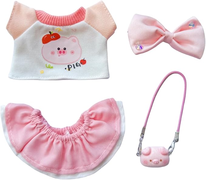 17cm Doll Clothes Set, 4 Pieces Dress Skirt Outfit Set for 6.7inch Doll Suit, Cute Fashion Bowknot Clothes Accessories for 1st/2nd/3rd Gen Dolls Play & Display Pink