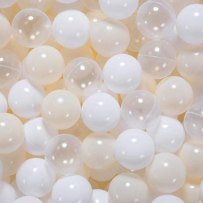 GOGOSO Balls for Ball Pit - Plastic Ball for Toddlers 1-3, Baby Kids Ball Pool Decoration 50 100 200 300 500 1000 (A White+Beige+Clear, 1000 Balls)
