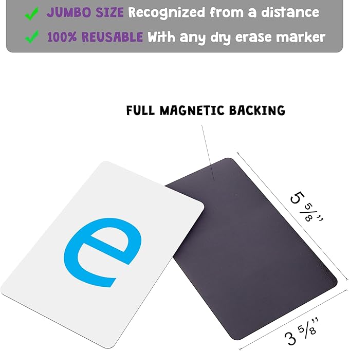 Magnetic Big Montessori Alphabet ABC Flash Cards - 52 Sturdy Uppercase & Lowercase Large Letters, Black - for Classroom Teachers, Homeschool, ESL, Kids and Adults