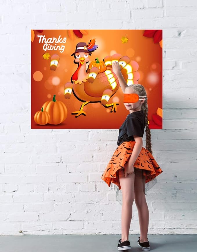Thanksgiving Games - 26.5"x20" Pin The Tail on The Turkey Thanksgiving Games for Kids Thanksgiving Party Decoration Supplies Thanksgiving Activities for Family School Classroom