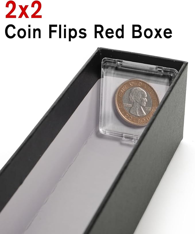 ZOOFOX 10 Pack Coins Holders for Collectors, Cardboard 2x2 Inch Coin Flip Boxes, Single Row Coins Snap Protection Cases for Coin Dollar Collection Supplies