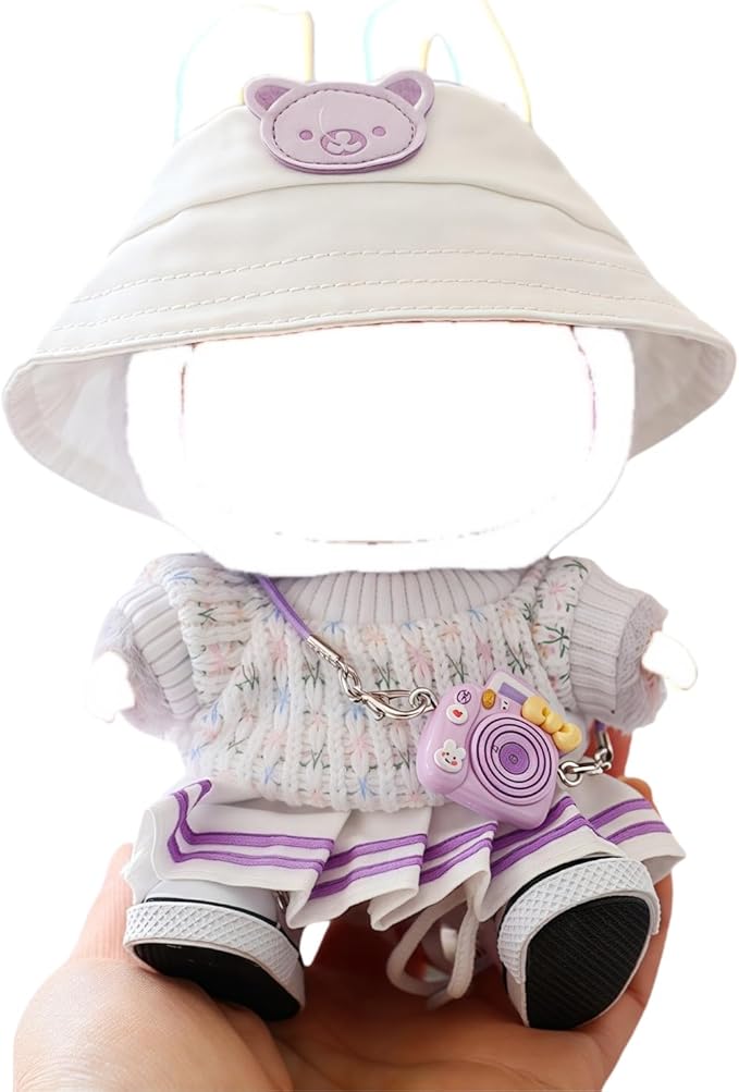 17cm Doll Clothes Set, 5 Pieces Dress Outfit Set for 6.7inch Doll Suit, Fashion Chic Hat & Clothes Accessories for 1st/2nd/3rd Gen Dolls Play & Display Purple