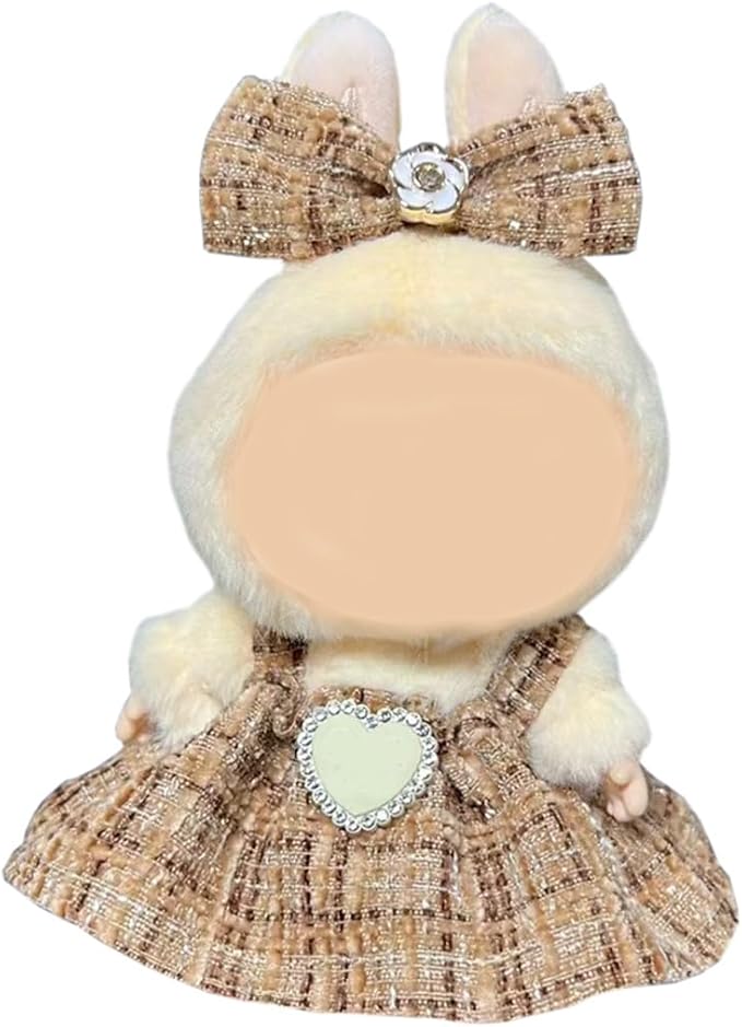 17cm Doll Clothes - Luxury Chic Style Set for 5.91-6.7“ (15-17cm) Dolls, Cute Premium Fashion Doll Outfit with Accessories -Light Brown Plaid Tweed Dress +Plaid Bow