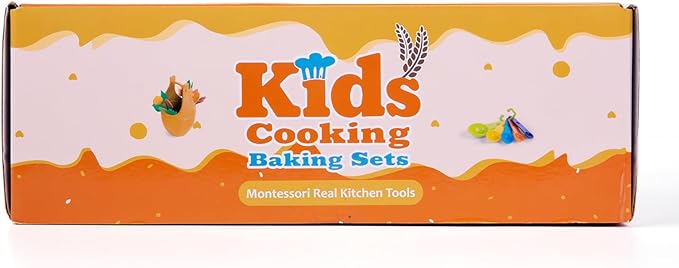 52 PCS Kids Cooking Sets, Montessori Pretend Play Kitchen Toys for Real Cooking Baking, Toddler Knife Set with Chef Hat & Apron, Kids Baking Set for Boys Girls Christmas Birthday Gift