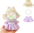 Clothes for Dolls Accessories, Outfit Set 3 Pieces Gauze Dress for 15cm 17cm Doll (No Doll), Romantic Hat Skirt Doll Clothing Set Replacement Purple