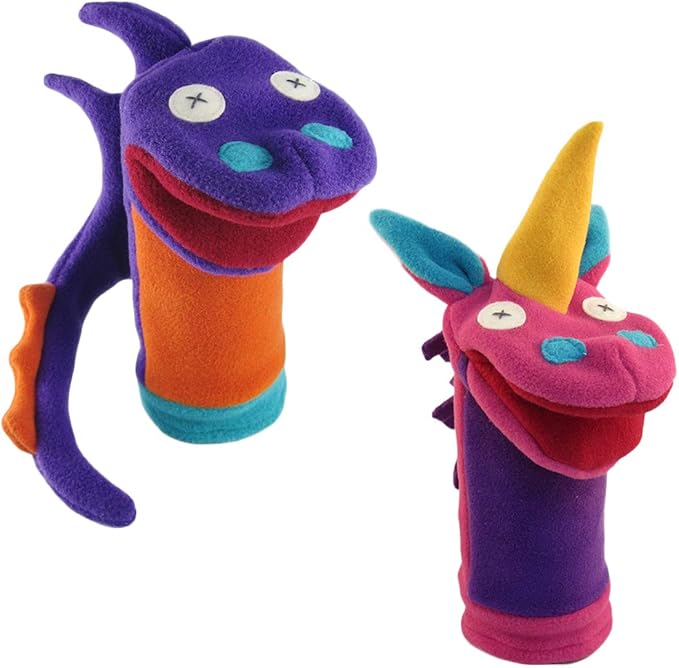Cate & Levi - Hand Puppets - Puppets for Church - 100% USA Polar Fleece - Montessori Toys for 1 Year Old - Parent (Dragon, Unicorn)
