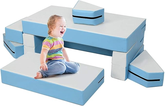 Costzon Climb and Crawl Foam Playset, 4-in-1 Convertible Furniture Into Toddler Bed, Sofa, Table, Activity Play Blocks, 8-Piece Lightweight Couch for Kids, Baby, Preschooler (Contemporary)