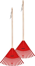 Kids Rake with Hardwood Handle, Durable Plastic Head to Sweep Leaves in Lawn and Tidying Up The Garden, 34" (Red), 6 Pack