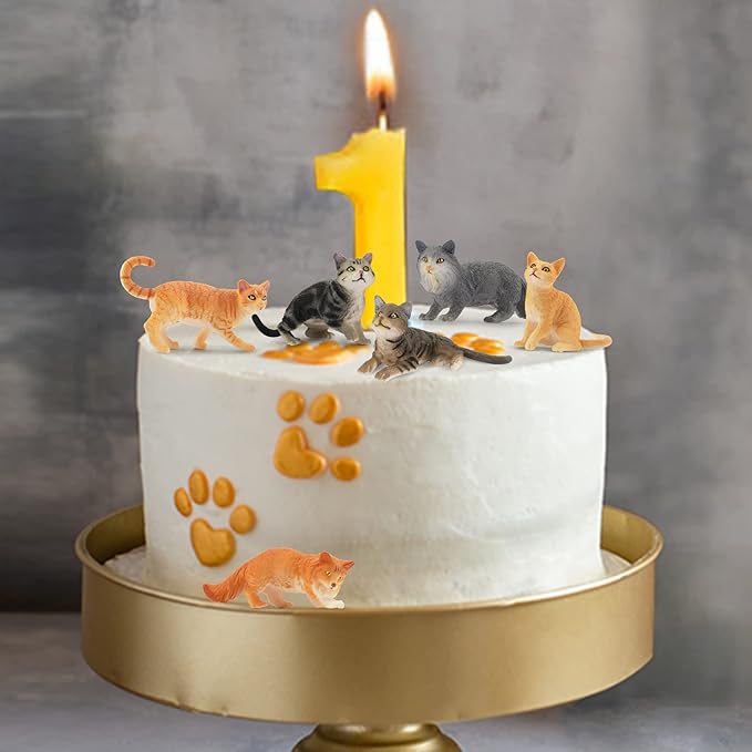 Toymany 8PCS Grey & Orange Cat Figurines Set, Realistic Cat Figures Kitten Toys, Cat Cake Toppers Halloween Christmas Birthday Gift for Kids Children
