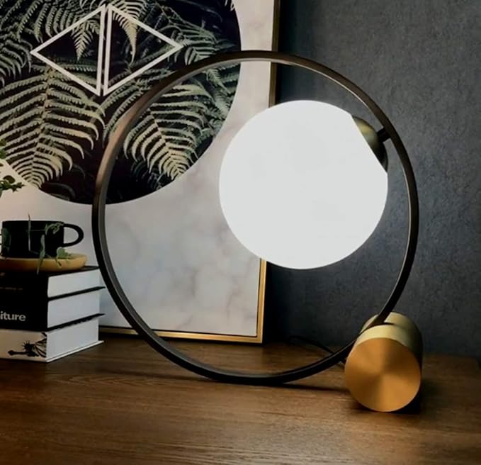 KCO Lighting Mid Century Modern Nightstand Lamp Black Metal Table Globe Desk Round Nightstand Large Glass Table Lamps for Living Room Bedside Office