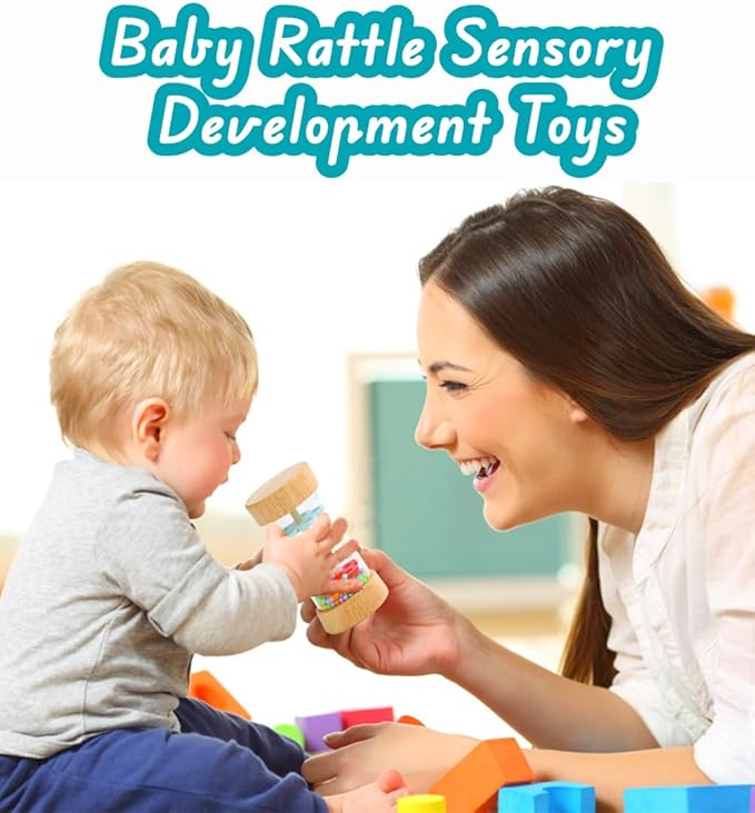 Oneshow Rain Sticks for Kids, Wooden Rainmaker Montessori Toys for Baby 6-12 Months, Baby Rattle Sensory Development Musical Instruments Toys for 1 Year Old Toddler Kids, Rain Maker 2 Pack
