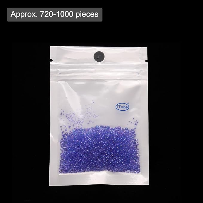 Iridescent Glass Tiny Bubble Beads, 0.4-3mm 10g No Hole Micro Mini Round Denim Blue Water Droplets Beads - Applications: for Resin Filler, Nail Art, Dollhouse Bath Tub
