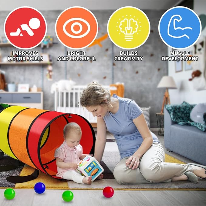Kids Play Tunnel for Toddlers 1-3 Colorful Pop Up Baby Tunnel for Kids to Crawl Through 6 Foot with Breathable Mesh Collapsible Toddler Toys Gift for Children or Dog
